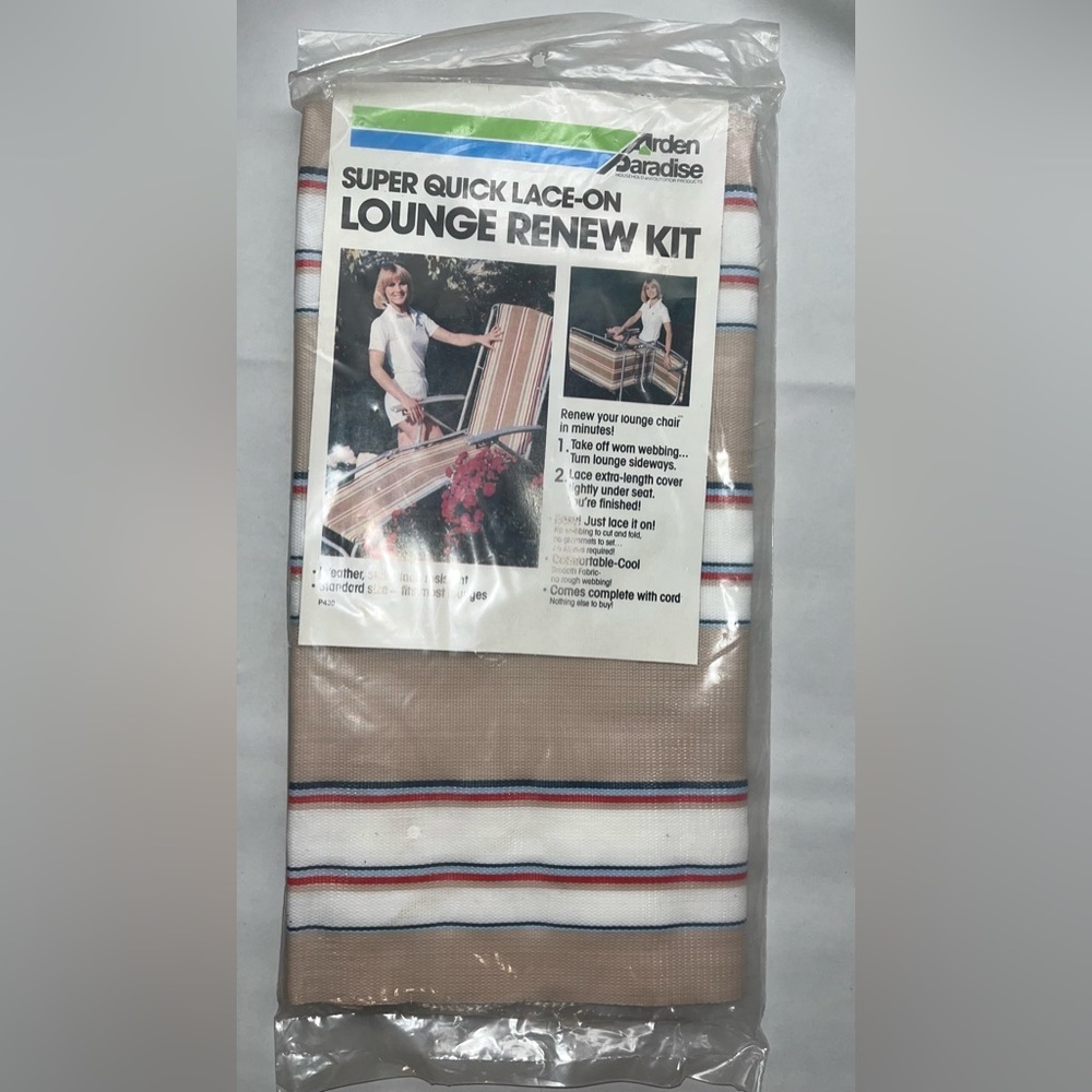 New VTG Arden Paradise Lace On Lounge Chair Renew Kit Tan White Blue Red Stripe